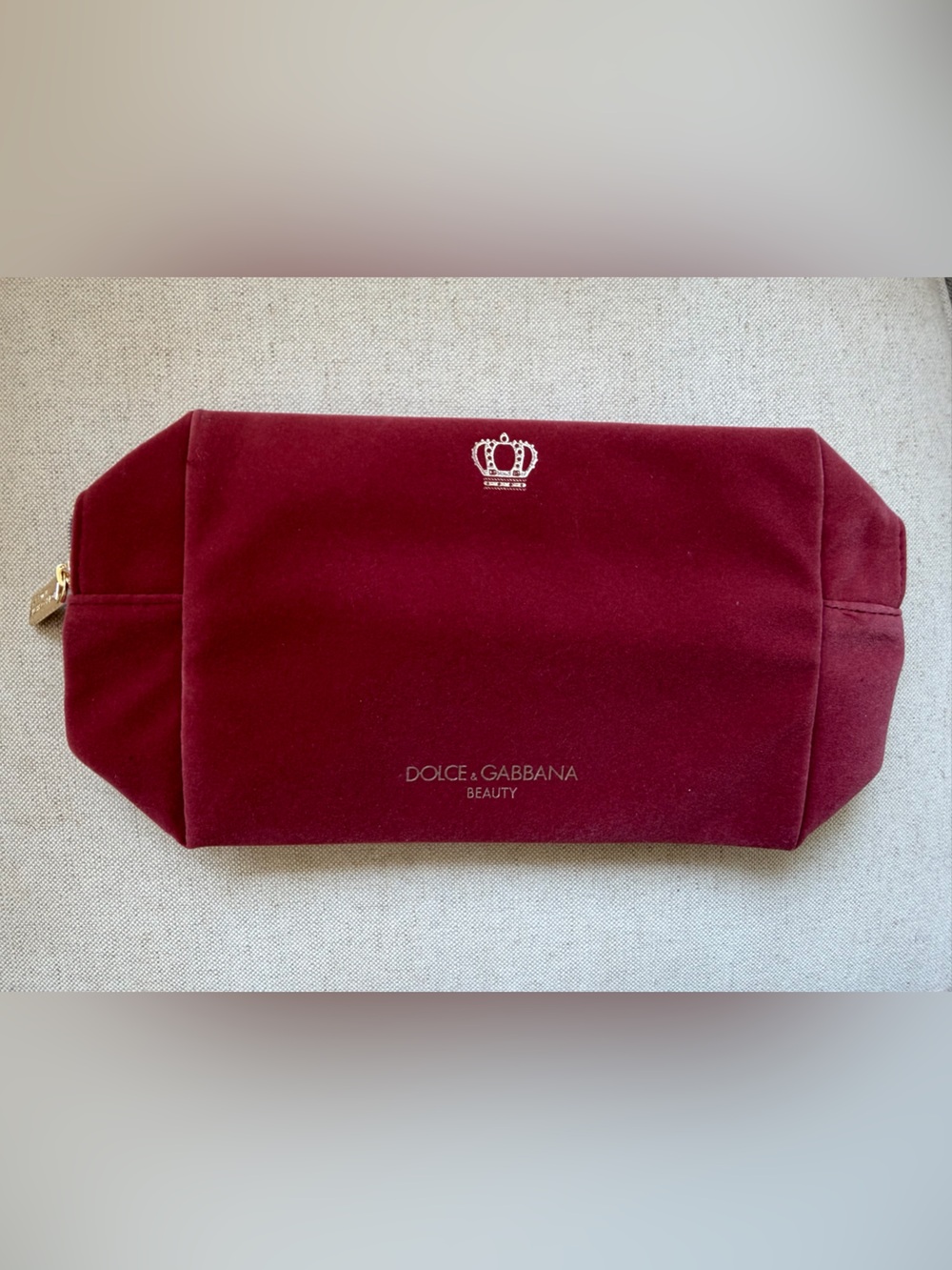 Dolce & Gabbana Burgundy Velvet Cosmetic Case with Gold Zip